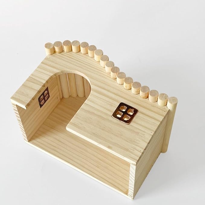 Guinea Pig Wood Hideout Hut with Window Small Animal Wooden House for Rat Chinchilla Hedgehog Hamster Rabbit Bunny (Medium)