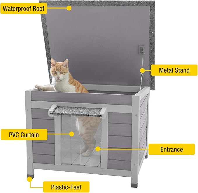 AIVITUVIN Heated Cat House for Outdoor Cats with Insulated Liner for Winter, Temperature Control Cat Cage, Indoor Kitty Shelter with Heating Pad
