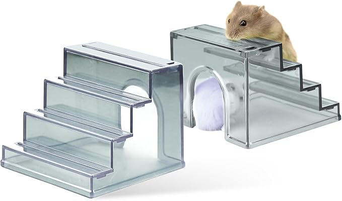 Hamster Hideout Ladder Bridge,Hamsters Climbing Toy,Climbing Ladder with Hamster House,Hideout Chamber for Dwarf Hamsters mice and Small Animals Habitat décor (Transparent)