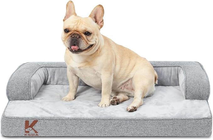 KSIIA Washable Dog Bed for Small Dogs U-Shaped Bolster Pet Couch with Removable Waterproof Cover, Non-Slip Bottom and Egg-Crate Orthopedic Foam Pet Bed, 29 x 18 Inch, Gray