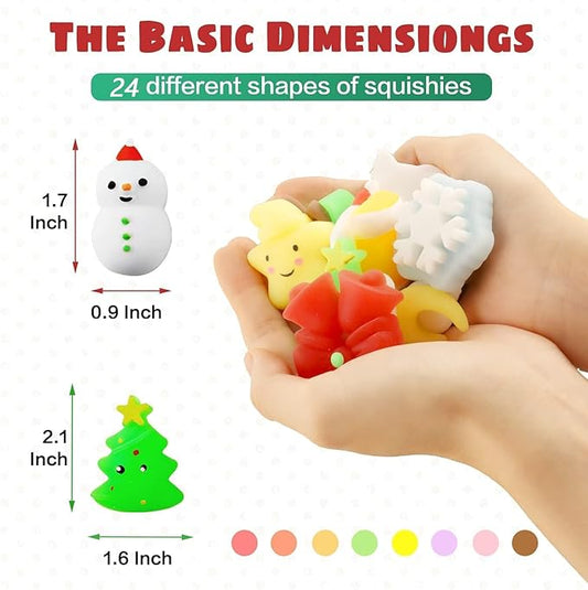 24Pcs Christmas Mochi Squishy Toys for Kids Girls Boys Toddlers Party Favors Stocking Stuffers Gifts