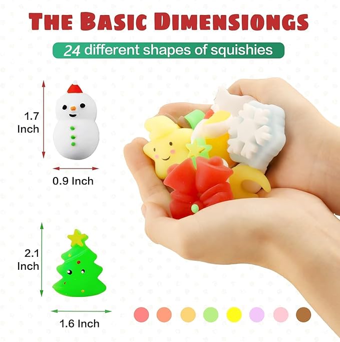 24Pcs Christmas Mochi Squishy Toys for Kids Girls Boys Toddlers Party Favors Stocking Stuffers Gifts
