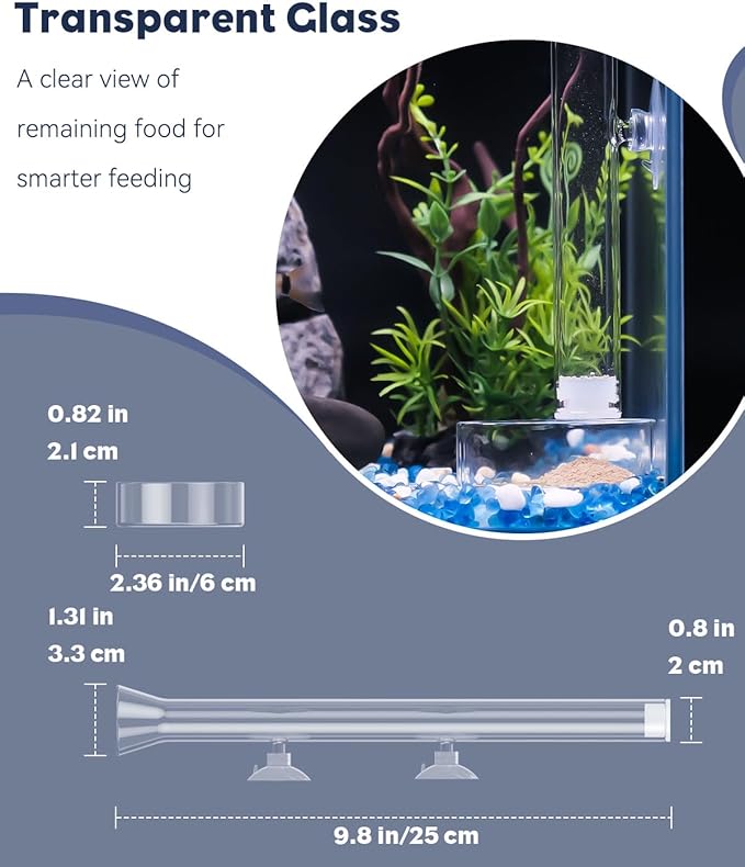Pawfly Aquarium Fish Feeding Dish Set – Clear Glass Shrimp Feeder Tube with Dish & 2 Suction Cups, Fish Tank Feeding Supplies for Shrimp, Betta and Tropical Fish