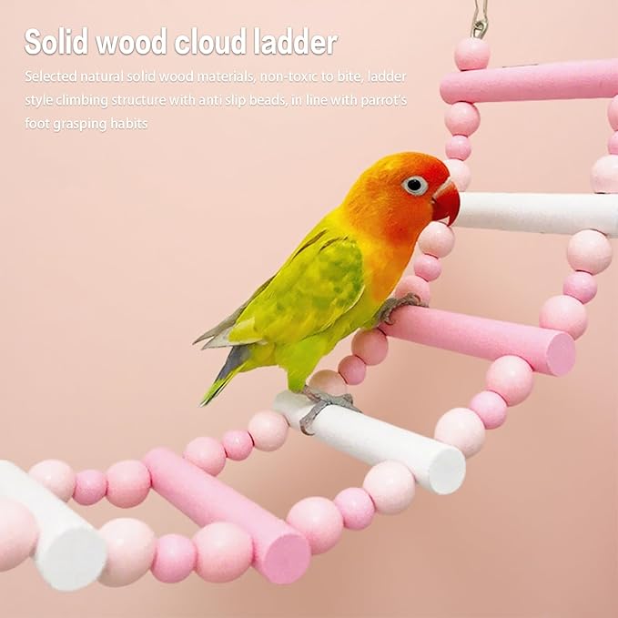 3-Piece Pink Bird Toys Set – Parrot Perch, Swing & Ladder Interactive Cage Accessories for Parakeets, Cockatiels, Conures, Budgies – Ideal for Small to Medium Birds