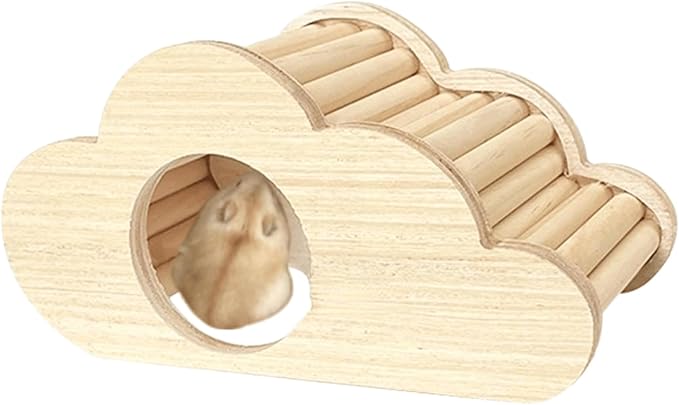 Hamster Wooden Hideout House Natural Wood Pet Rats Climbing Play Hut Hideaway Room for Small Chicken Hedgehogs Chinchilla Habitat Pet Cage Accessories (E)