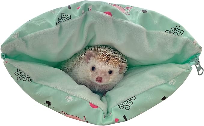 Cute Friendly Zipper Waterproof Portable Sleeping Bag Pouch Hideout Cave Habitat for Hedgehog, Baby Guinea Pig, Hamster, Ferret, Squirrel, Small Animal Bed Nest House Cage Portable Cushion (Green)