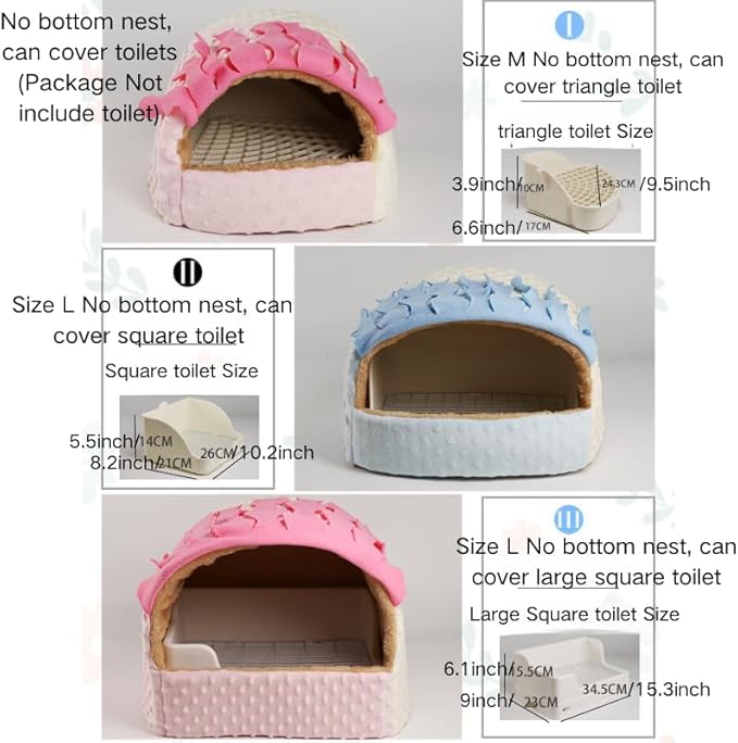 Warm Plush Guinea Pig Hut Habitat Hedgehog Hideout Rat House for Small Animal Rabbit,Washable Chinchilla Hamster Bed Cozy Nest Cage Accessories (Pink,Small)