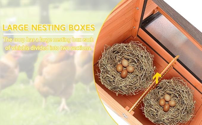 106”Solid Wood Chicken Coop for 3-4 Chickens,Outdoor Hen House Poultry Pet Hutch with Run Cage and Nesting Box,Waterproof Asphalt Roof Ramp,Removable Tray Wire Fence for Backyard