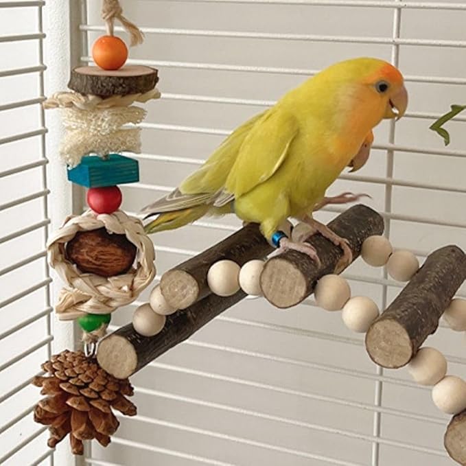 3pcs Bird Climbing Ladder Bridge Chewng Toy Set Bird Cage Toy Funny Parrot Cage Hanging Parrot Cage Bite Toys Parakeet Cage Wooden Parrot Toys Random Color