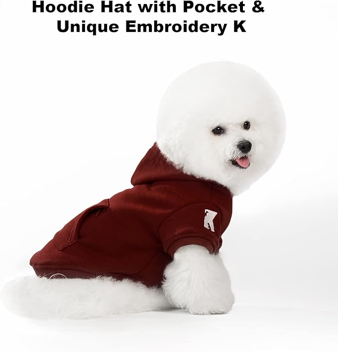 Koneseve Dog Hoodie Fleece Puppy Clothes Warm Sweater with Hat for Small Dogs Cat Hooded Shirt Kitten Pet Basic Hoodies Sweatshirt with Pocket Doggie Soft Winter Coat Apparel (Red; M)
