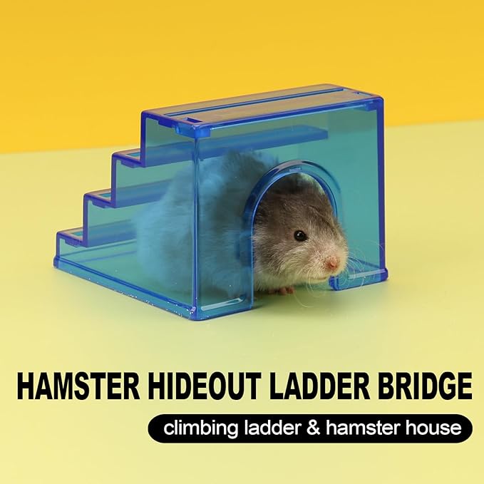 Hamster Hideout Ladder Bridge,Hamsters Climbing Toy,Climbing Ladder with Hamster House,Hideout Chamber for Dwarf Hamsters mice and Small Animals Habitat décor (Transparent)