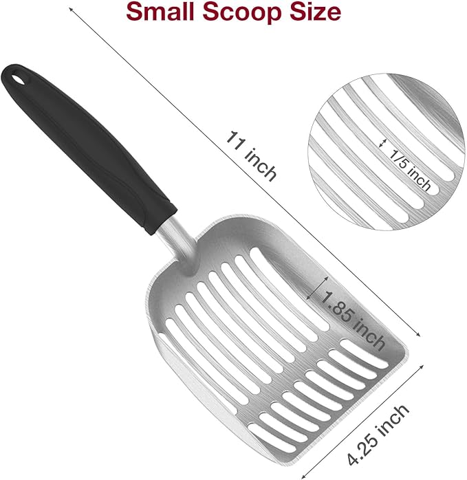 Cat Litter Scoop, Kitty Metal Scooper, Aluminum Alloy Sifter, Kitten Pooper Lifter, Deep Shovel, Long Handle, Poop Sifting, Durable, Heavy Duty, for Litter Box