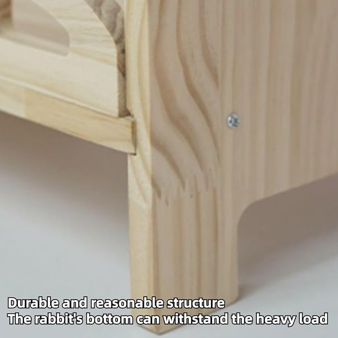 Large Wooden Rabbit Bed - Easy Assemble 13.3"x 8.6" Pet Bed with Support Structure & Removable Cushion for Rabbits, Guinea Pigs, Kittens & Small Animals - Cozy Sleeping Habitat