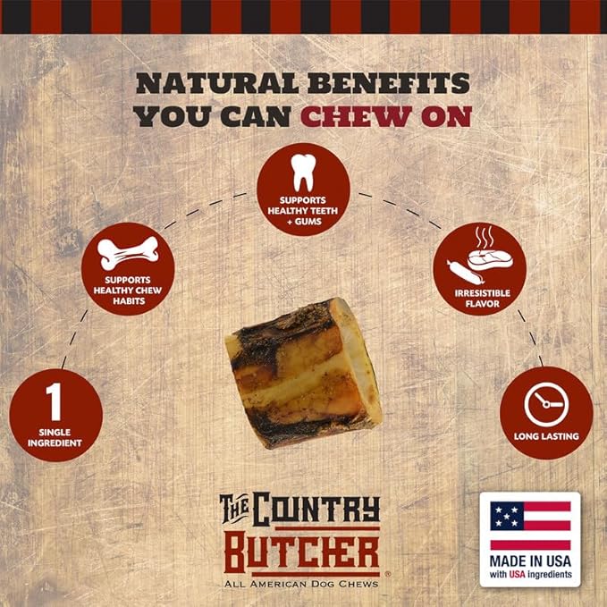 2" Beef Marrow Dog Bones for Aggressive Chewers, Medium Breed Dog Treat, Natural, Tough, Chew Toy, Made in The USA, 12 Count