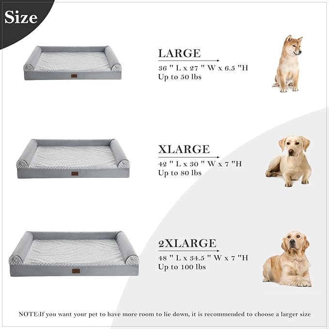 WNPETHOME Orthopedic Dog Beds for Large Dogs, Waterproof Memory Foam Large Dog Bed with Sides, Non-Slip Bottom and Egg-Crate Foam Big Pet Couch Bed with Washable Removable Cover