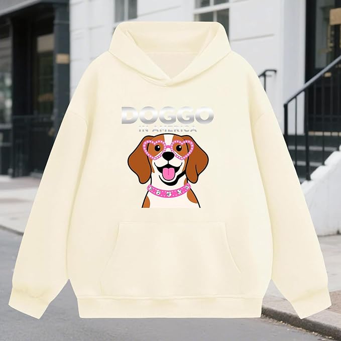 Oversized Hoodies for Women 2025 Trendy Cute Dog Cat Print Sweatshirts Hooded Pullover Tops with Kangaroo Pocket