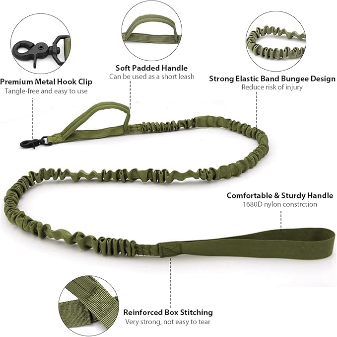 Tactical Dog Collar and Leash Set Heavy Duty Military Dog Collar with Handle and Metal Buckle for Medium and Large Dogs (Army Green, L)