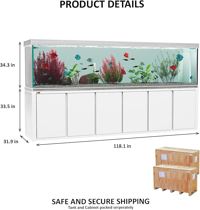 500 Gallons Tempered Glass Aquarium, Modern Rectangular White Silver Tank with Advanced Filtration System - Fish & Aquarium Equipment