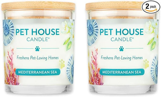 Pet House Candles, Plant-Based, Clean Burning, Long Lasting Pet Friendly Candles for Home - Mediterranean Sea, 2 Pack