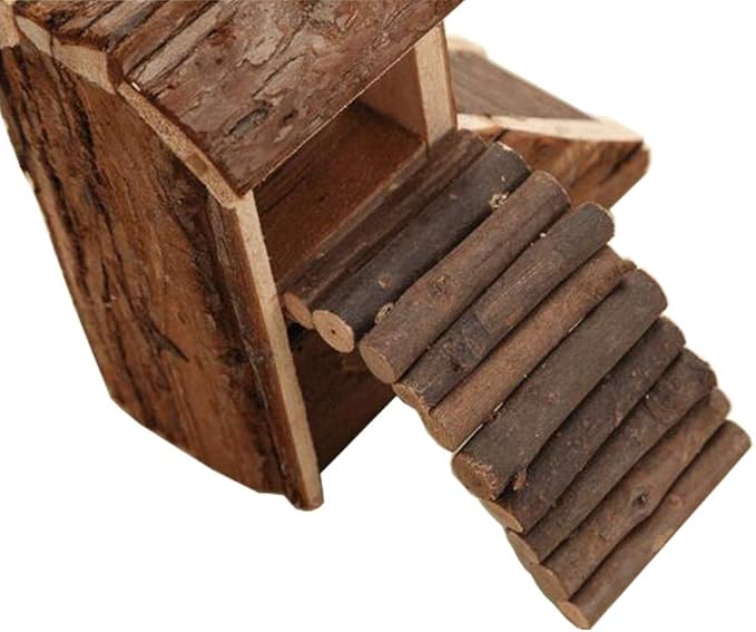 Wontee Hamster Wood House Hideout Hut for Dwarf Hamsters Mice Small Gerbils (C- Hamster House)