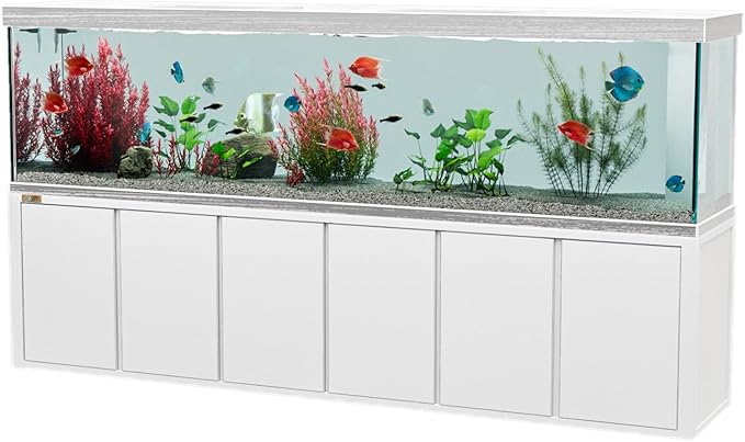 500 Gallons Tempered Glass Aquarium, Modern Rectangular White Silver Tank with Advanced Filtration System - Fish & Aquarium Equipment
