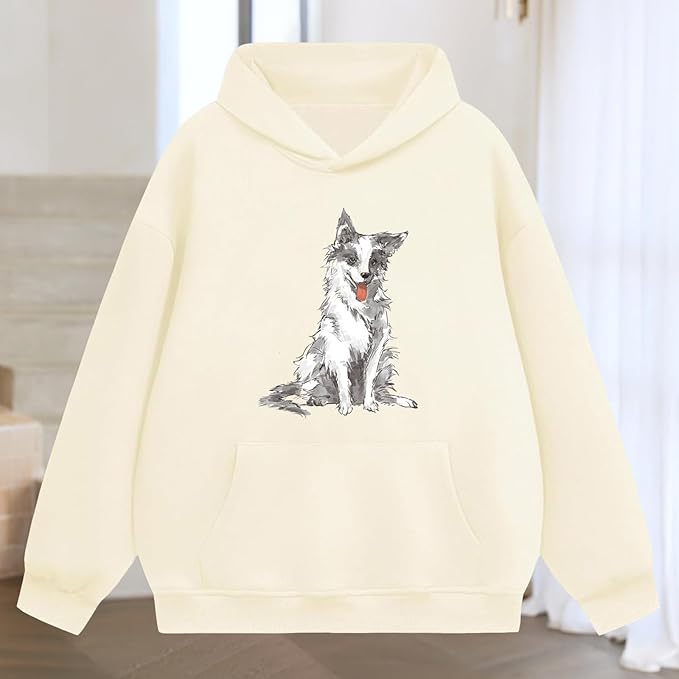 Oversized Hoodies for Women 2025 Trendy Cute Dog Cat Print Sweatshirts Hooded Pullover Tops with Kangaroo Pocket