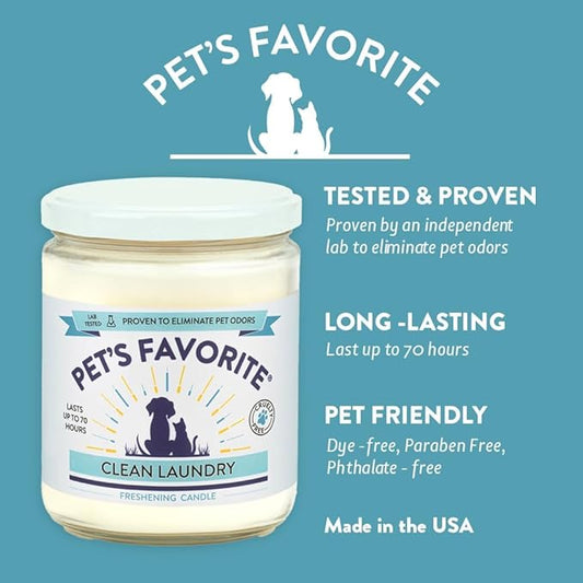 Pet's Favorite Pet Odor Candle, Clean Burning, Long Lasting Scented Candles with a Cotton Wick. (Clean Laundry/Lemon Zest, Pack of 2)