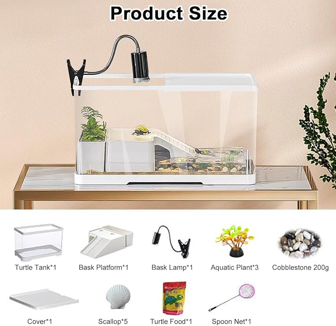 Turtle Tank, Turtle Aquarium with Basking Platform and Bottom Drainage, for Turtles, Crayfish, Crabs, Amphibians, Reptiles