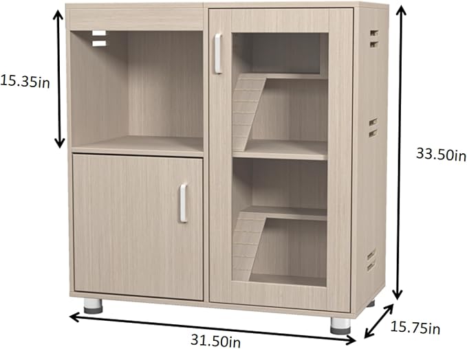 Guinea Pig Cages with Storage Cabinet, Wood Large Hamster Habitat,Hedgehog Cage with Acrylic Sheets and Openable Top,Small Animal Cage for Hedgehog Mouse Gerbil (Wood, 33.5 inch)