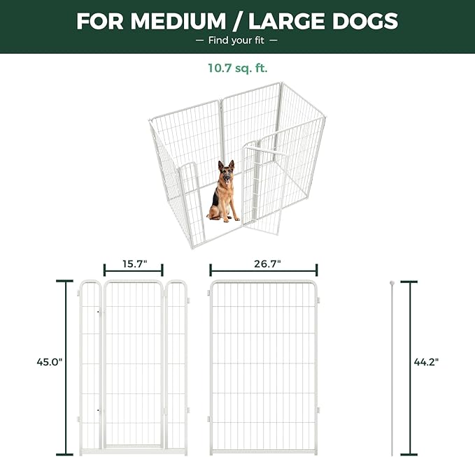 FXW Homeplus Unleashed Indoor Dog Playpen - Stress-Free and Safe Play, Heavy Duty 45 Inch 6 Panels Dog Pen for Large Dogs, White│Patented