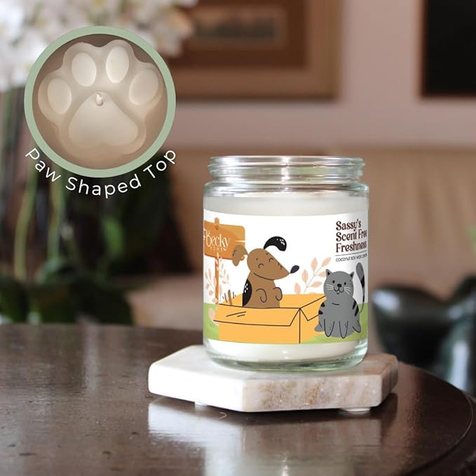 9oz Pet Odor Eliminator Deodorizer Candle, Long-Lasting Unscented, Non Toxic, Scentless Natural Plant-Based Wax Blend