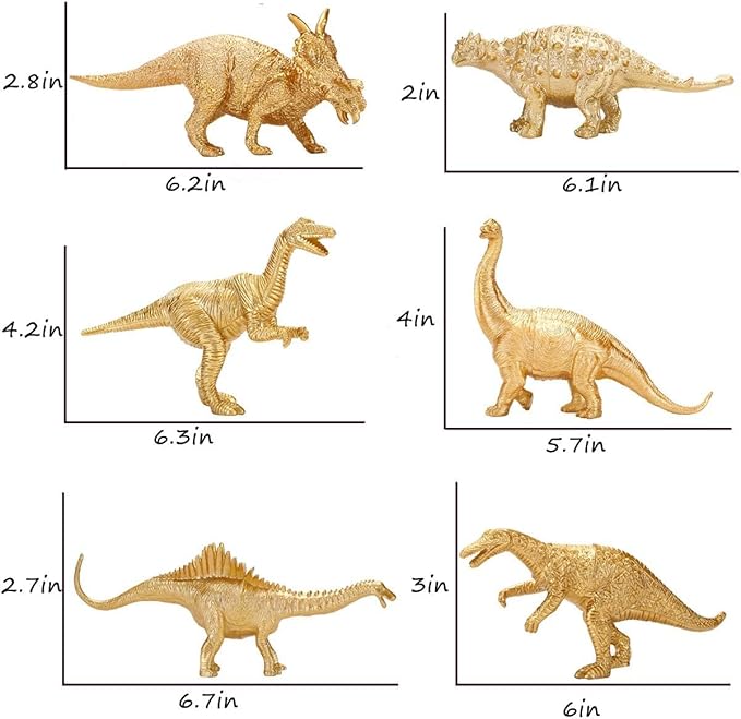 Metallic Gold Plastic Dinosaurs Figurine Toys, 12PCS Golden Dinosaur Figures for Boys Girls, Baby Shower, Bridal Shower Decorations, Kids Dino Themed Birthday Party Supplies Cake Topper