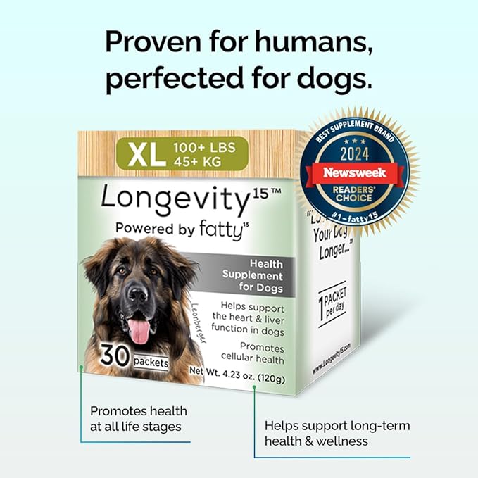 Longevity15 – C15:0 – Fatty Acid Health Supplement for Dogs – Healthy Pet Supplies – for Large Dogs, 3 Pack
