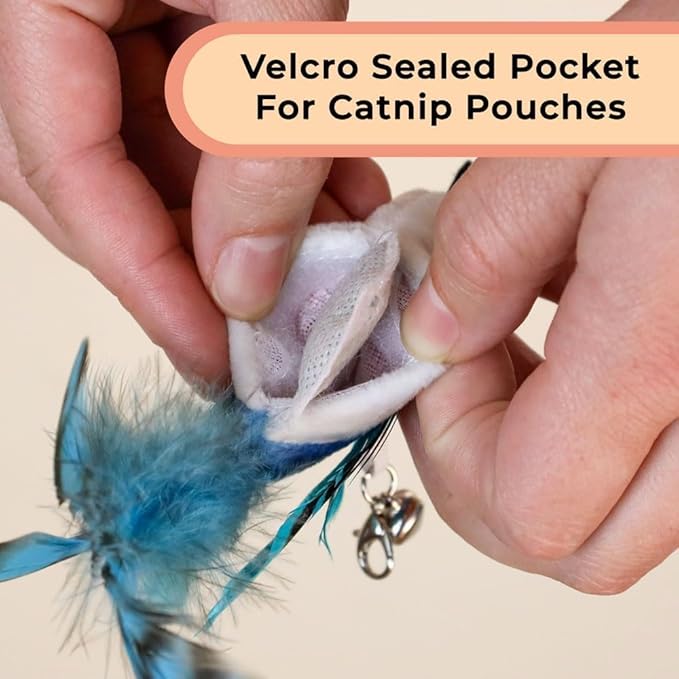Interactive Bird Simulation Cat Toy Set, Interactive Cat Toys for Indoor Cats, Cat Feather Toy, Self-Holding Suction Cup, 5 Catnip Birds, Feathers, Bells (Catnip Hybrid Bundle)