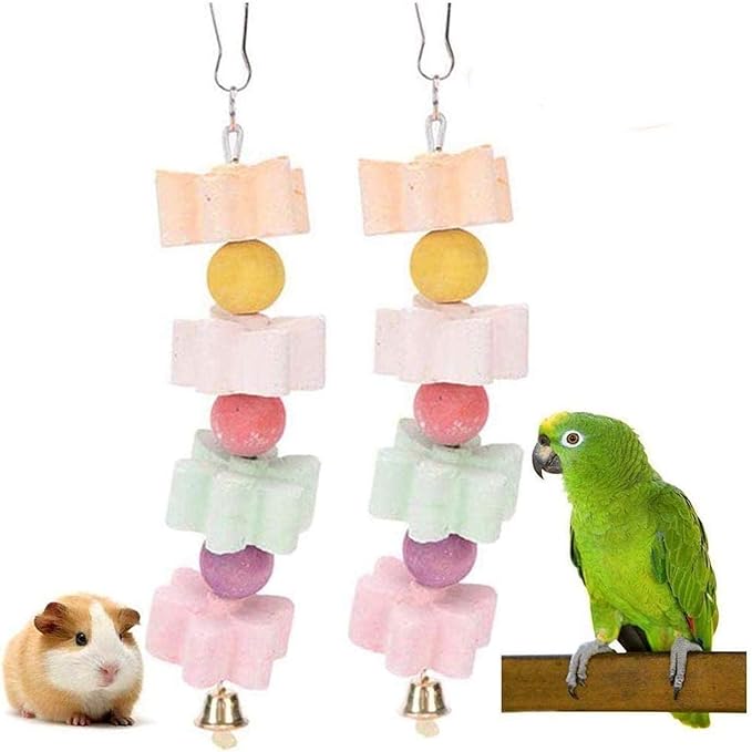2Pieces Parrot Beak Trimmer Calcium Stone Chinchilla Grinding Teeth Lava Block Bird Beak Trim Pumice Toy Mineral Rock Chewing Toys with Bell for Conure Budgies Parakeet Hamster Rabbit