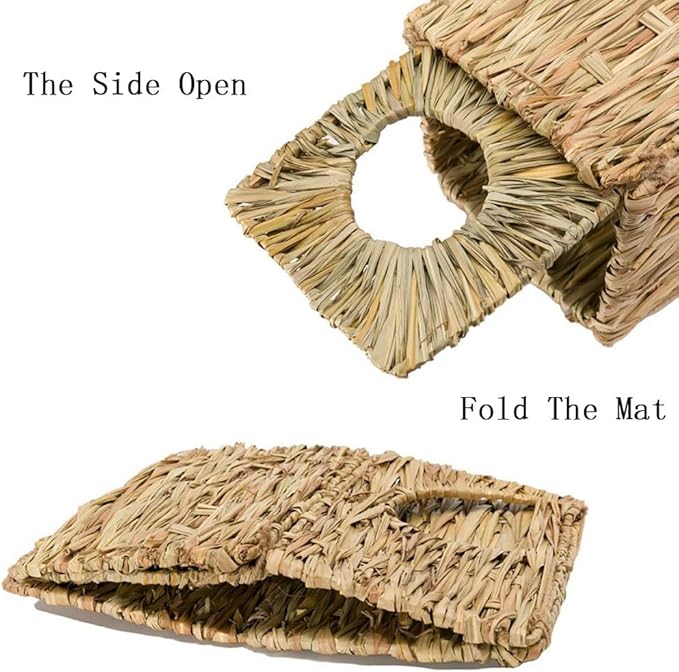 Rabbit Grass House - Natural Hand Woven Seagrass Play Hay Bed, Hideaway Hut Toy for Bunny Hamster Guinea Pig Chinchilla Ferret