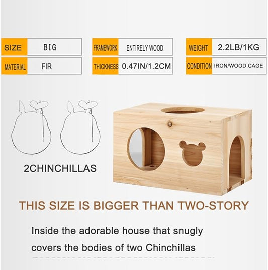 Chinchilla House – Natural Wooden Pet Hideout with Wooden Peg, No Paint, Safe & Durable, Ideal for Teeth Grinding