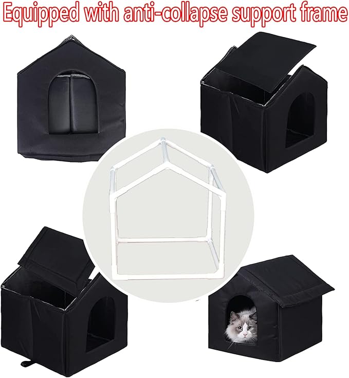 Cat Houses for Outdoor Cats, Weatherproof Outdoor House for Feral Cats, Warm Stable Stray Cats Shelter in Winter Black Medium