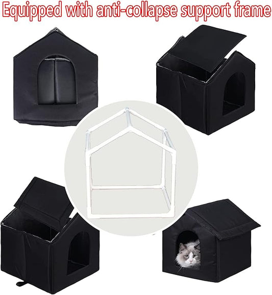 Cat Houses for Outdoor Cats, Weatherproof Outdoor House for Feral Cats, Warm Stable Stray Cats Shelter in Winter Black Large