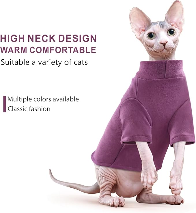 Idepet Sphynx Cats Sweater 2 Pack,Turtleneck Hairless Cat Shirt Soft and Warm Kitten Clothes with Sleeves Pullover Pet Winter Pajamas Jumpsuit for Cat Puppy (Purple&Brown, X-Large)