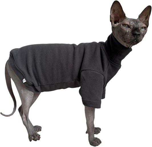 Sphynx Cats Solid Warm Fleece Shirt Cat Turtleneck Undershirt Thermal Hairless Cat Clothes for Sphynx, Devon, Cornish Cat Clothes and Small Kitten and Dogs (Deep Grey, X-Large)