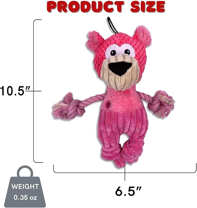 Steel Dog Polka Dot Pal Bear, Plush Dog Toy with Knotted Rope Hands and Feet, Dog Chew Toys for Small, Medium, Large Breed