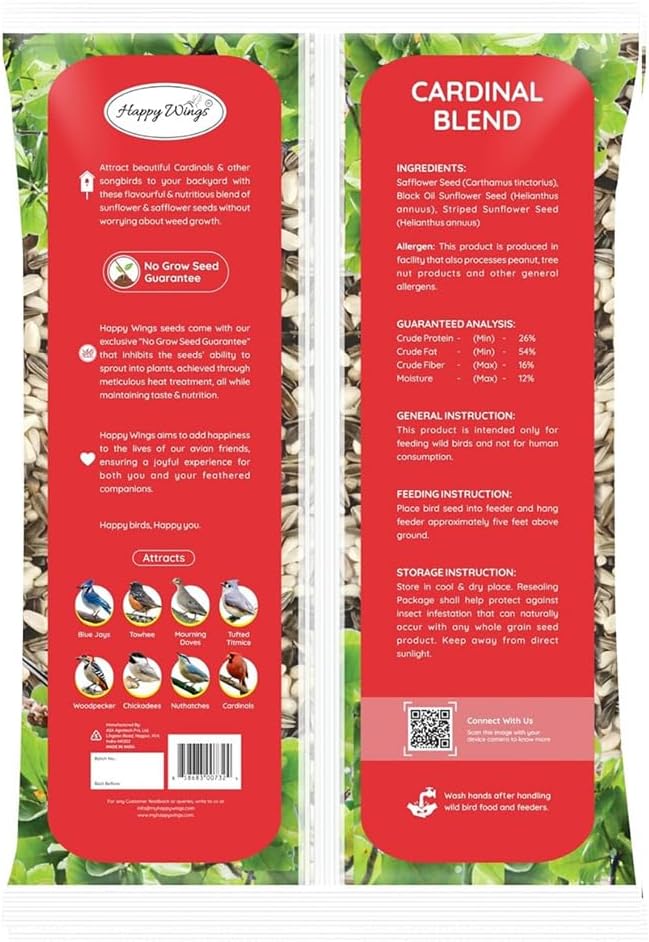 Cardinal Blend Bird Food, Mix of Sunflower and Safflower Seed, 5 Pounds | No Grow Seed | Bird Food for Wild Birds