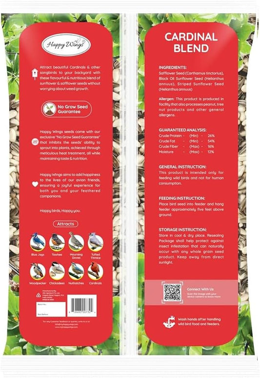 Cardinal Blend Bird Food, Mix of Sunflower and Safflower Seed, 5 Pounds | No Grow Seed | Bird Food for Wild Birds