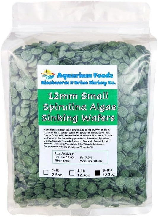 Aquatic Foods Inc. 12mm - 1/2" Small Sinking Wafers of Algae, Spirulina, Veggies for All Tropical Fish, African Cichlids, Shrimp, Snails, Crabs, Catfish, Plecos..…3-lbs 12.3oz Clear Bag