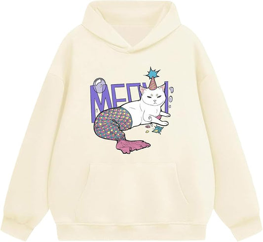 Oversized Hoodies for Women 2025 Trendy Cute Dog Cat Print Sweatshirts Hooded Pullover Tops with Kangaroo Pocket