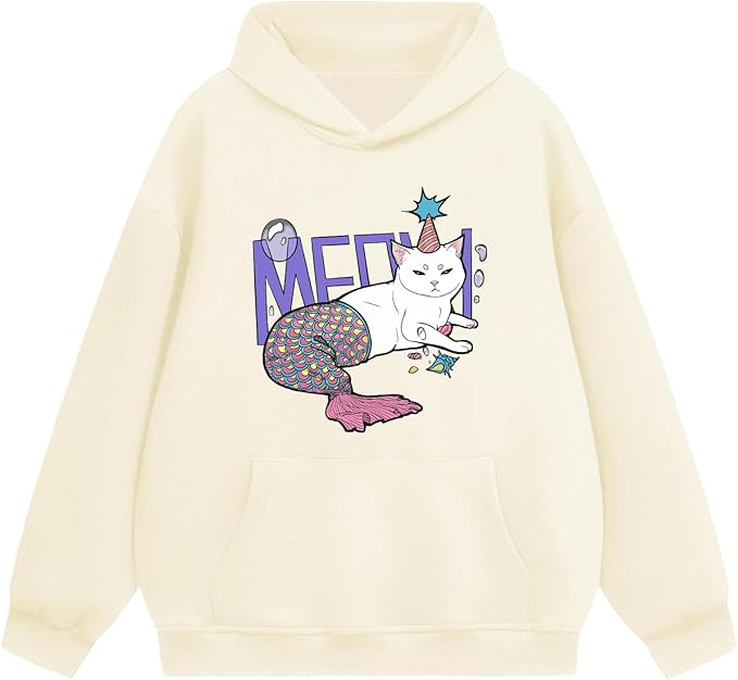 Oversized Hoodies for Women 2025 Trendy Cute Dog Cat Print Sweatshirts Hooded Pullover Tops with Kangaroo Pocket
