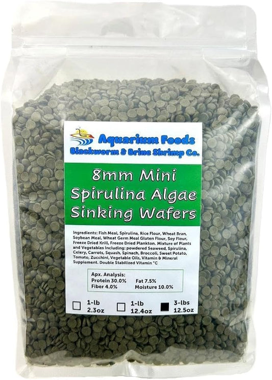 Aquatic Foods Inc. 8mm - 1/3" Mini Sinking Wafers of Algae, Spirulina, Veggies for All Tropical Fish, African Cichlids, Shrimp, Snails, Crabs, Catfish, Plecos.…3-lbs 12.5oz Clear Bag