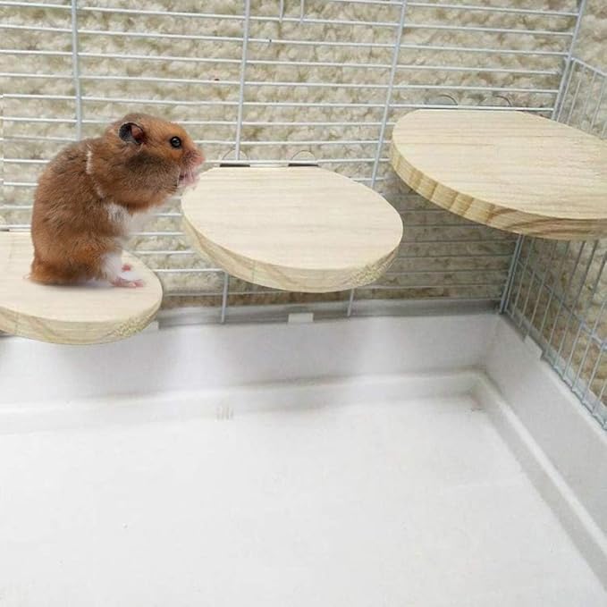 Hamiledyi Wooden Hamster Cage Platform Set 4Pcs Bird Wood Platform Hamster Rat Gerbil Mice Cage Accessories Platform Wood Perch Stand Board Habitat for Syrian Dwarf Hamsters Small Animals