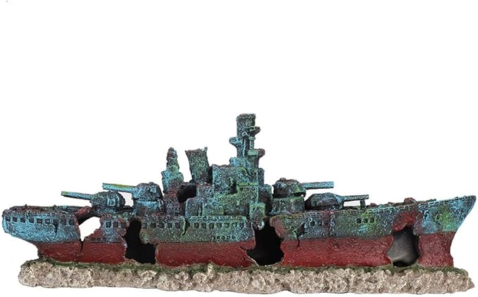 Fish Tank Wreck Boat Decoration, Shipwreck Ship Aquarium Decor, Fish Tank Decorations, Resin Wreck Boat Sunk Battleship War Ship Fish Tank Aquarium Ornament Cave Decoration